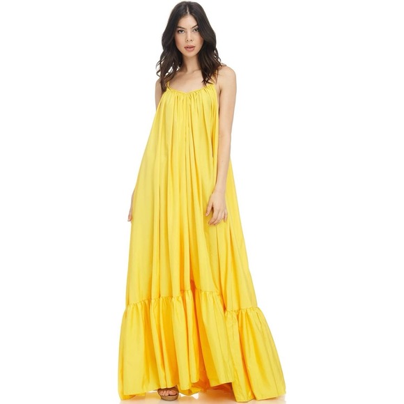 TOV Los Angeles Yellow Maxi Dress Flare Flowy Vibrant Size 44 XL Summer Resort - Picture 5 of 11